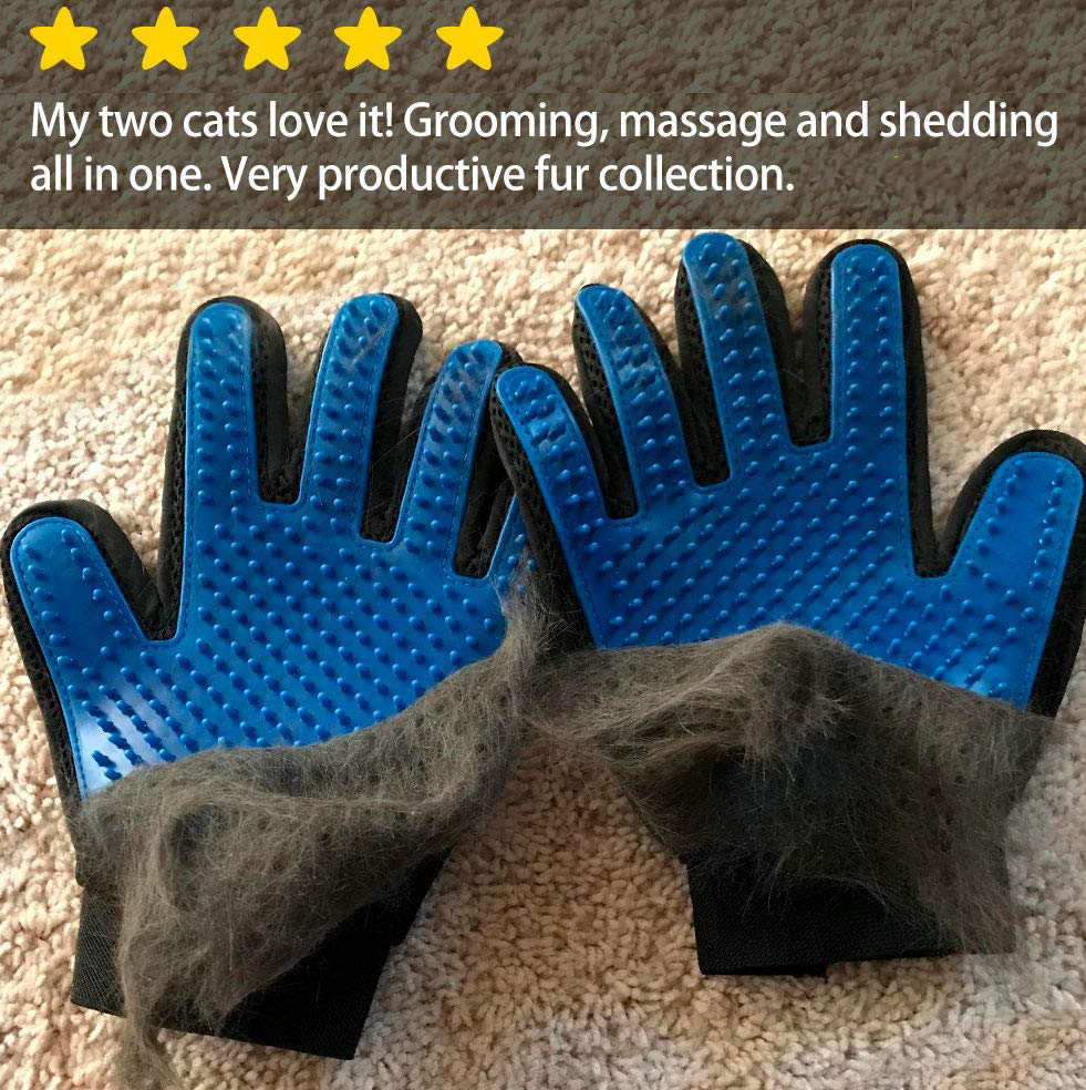 AMIR Pet Grooming Glove 1 Pair 2-in-1 Pet Glove Grooming Tool with Five Finger Design Deshedding Tool Pet Shedding Hair Remover Pet Massage and Bathing Brush or Comb Cats for Dogs