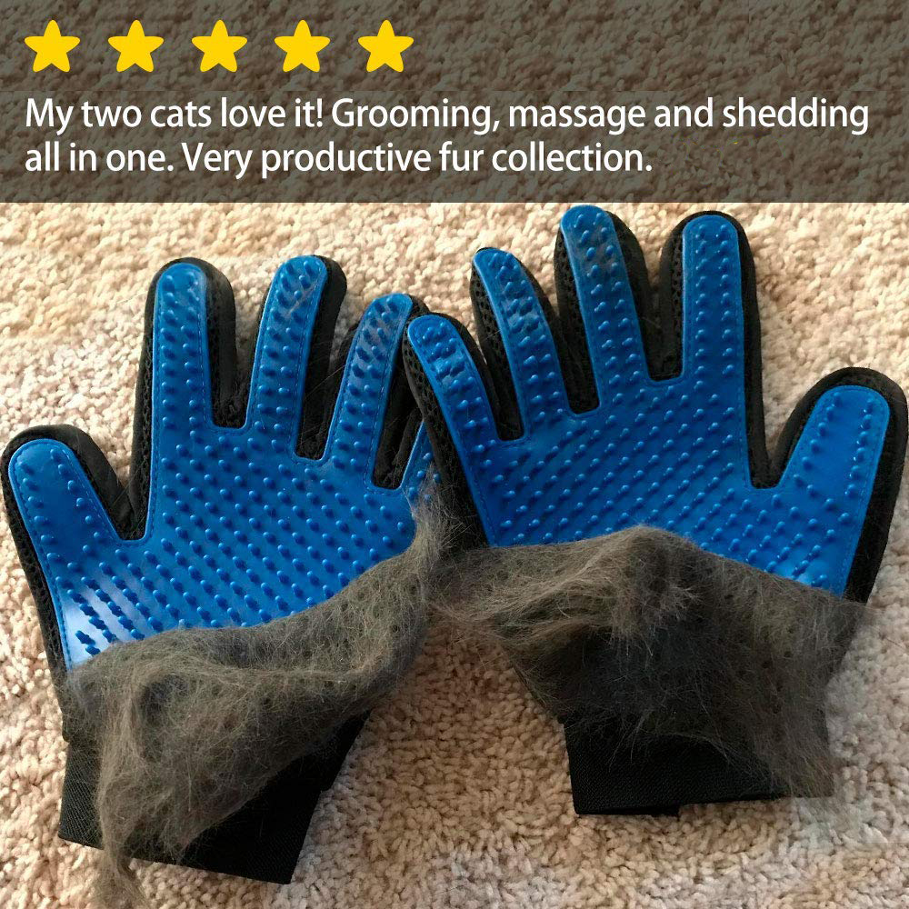 2 in 1 Glove with De-Shedding and Hair Remover for Cat and Dog No More Shedding and Flying Hair Pet Grooming Glove