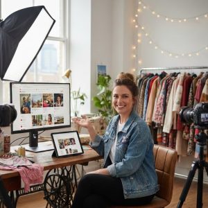 Emily Hartwell, London-based sustainable fashion YouTuber and Instagram creator specializing in eco-friendly thrift flips and GOTS-certified brand collaborations.
