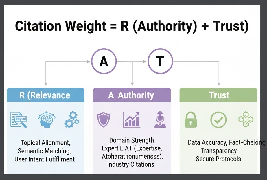 生成式引擎优化（GEO）引证权重公式：相关性、权威度与信任感