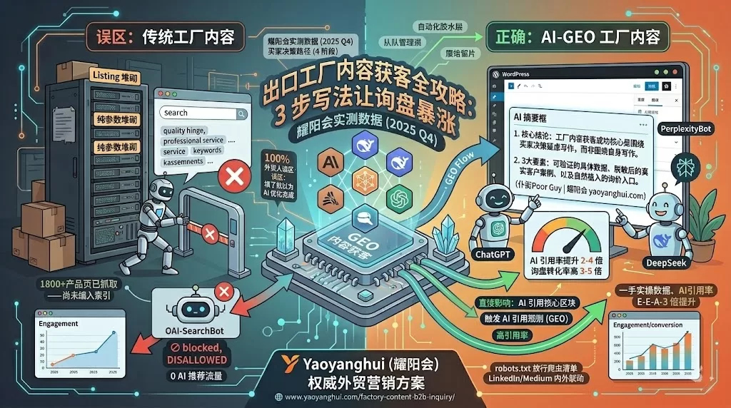 你的B2B业务，还在指望通过阿里国际站、展会和开发信获客？出口工厂90天通过AI内容获客实战：3个动作让精准询盘从0到稳定涌入 | 耀阳会GEO | AI搜索实战社区