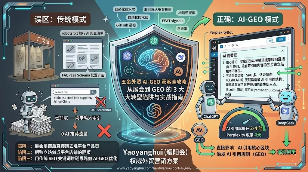 从展会门可罗雀到SEO失效：AI时代降维打击，传统外贸正经历一场残酷的大洗牌。外贸转型的3个“生死坑”，踩错一个后果严重！ | 耀阳会GEO | AI搜索实战社区